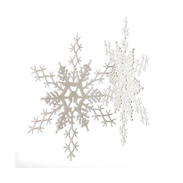 Package of 12 Plastic 11 Inch Iridescent White Glitter Covered