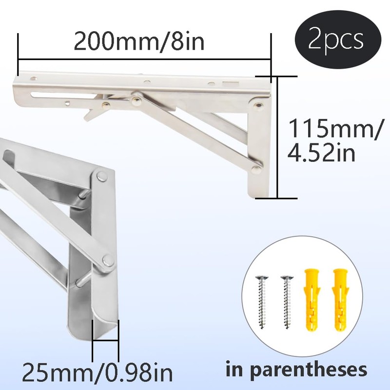 Hocansen 2Pcs Stainless Steel Foldable Brackets L Shelf Collapsible Brackets