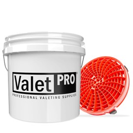 detailmate Car Wash Set: ValetPRO Wash Bucket 3.5 Gallon (Approx. 13 L) White with Detail Guardz Dirt Lock Wash Bucket Insert Red for Scratch-Free Hand Wash