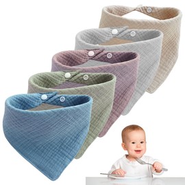 5 Stück Lätzchen Baby Dreieckstuch, Baby Musselin Halstuch, Halstuch Sabberlätzchen Baby Verstellbare für Junge und Mädchen