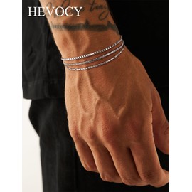 HEVOCY 3-Piece Silver Bracelet Set for Men, Thin Stainless Steel Chains