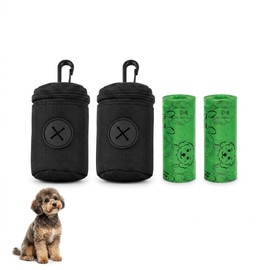 2 PCS Dog Poop Bag Holder and 2 Garbage bags,Poop Bag Holder with Pull Opening & Carabiner Clip,Ideal for Dog Walking,Hiking & Trips – Compatible with Most Standard Poop Bag Rolls.