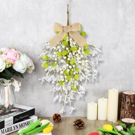 22" Christmas Winter Wreaths for Front Door 2 PCS Winter Teardrop Swag Artificial Forsythia Wreath with White Berries for Winter Christmas Farmhouse Indoor Outdoor Porch Wall Window Decor