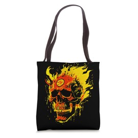 Wicked Skull On Fire Flaming Skull Tote Bag