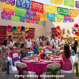DomeStar Mexican Party Decoration, 18 Feet Plastic Papel Picado Fiesta Banner Cinco de Mayo Garland for Mexican Birthday Party Supplies