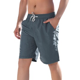 LYRIKER Quick-drying swimming shorts with mesh inner briefs and pockets, men's swimming trunks, short sports shorts, darkgray