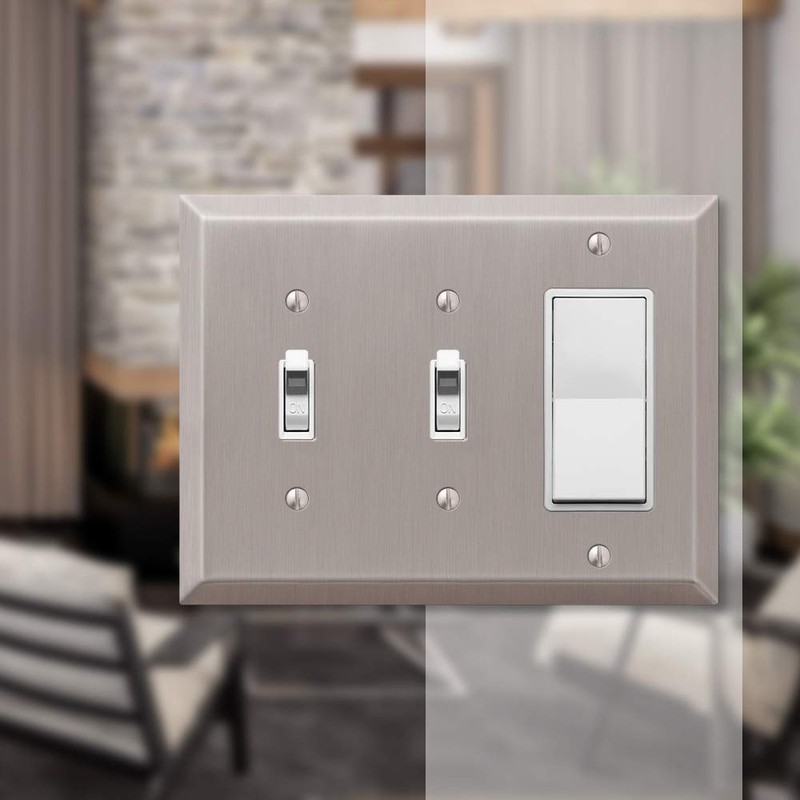 AMERELLE 163TTRBN Century Double Toggle/Single Rocker Steel Wallplate in Brushed