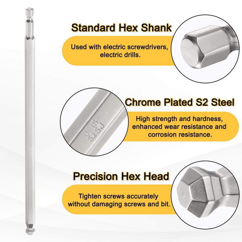 sourcing map 2pcs Ball End Hex Screwdriver Bit H8 (8mm)