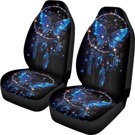 Finagallathe 2 PCS Butterfly Car Seat Covers Dream Catcher Print Front Auto Seat Cover Car Bucket Seats Protector Covers Universal fit for SUV Sedan Van