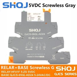 XLUYCELH QJCS-05 Slim Relay HF41F 24-ZS 12-ZS 5V 12V 24V 6A 1CO AD24 Ultrathin Relay Screwless Socket with LED Wafer Relay (Size : 12V Screwless Gray)