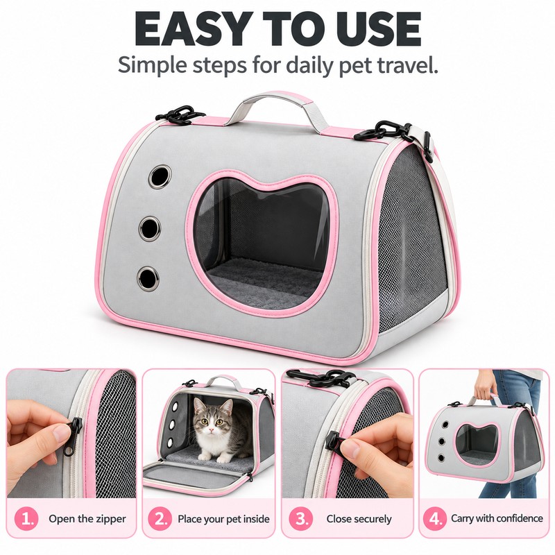 HTMCK Foldable Pet Carrier Bag – Breathable Soft-Sided Shoulder Travel