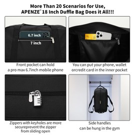 Small Gym Bag 18 inch Carry On Duffel Bag for Weekender Travel Sport-Black