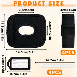 4 PCS Luggage Handle Wraps and 4 PCS Luggage Tag Identifier, Soft Comfortable Travel Bag Handle Covers for for Travel Suitcase Trolley Case, Suitcase Name Tags for Travel Accessories (Black)