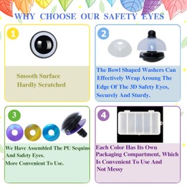 100Pcs 3D Glitter Safety Eyes and Washers for Amigurumi Crochet - Thalinfayi 14mm 5Colors Laser Safety Eyes Crochet Amigurumi Eyes for Amigurumi, Crafts, Crochet Doll DIY Making Supplies