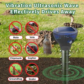 Solar Powered Mole Repellent Ultrasonic Stakes - Outdoor Snake, Gopher, Vole, Groundhog Repeller for Yard & Lawn, Waterproof Pest Deterrent for Garden & Farm (4)
