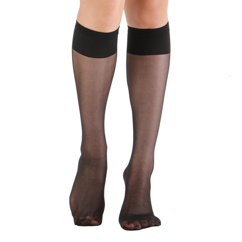 EVERSWE 6 Pairs Women's Sheer Knee High Stockings 15D (Black,One
