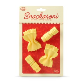 Genuine Fred SNACKARONI Pasta Bag Clips, Set of 4, Two Styles Farfalle and Rigatoni, Squeeze and Lock Bread Bag Clip, Spring-Loaded Clips, Fun Food Storage and Kitchen Accessories