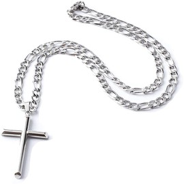 14K Gold Figaro Chain Style Cross Pendant Necklace Solid Plated Clasp for Men,Women,Teens Thin for Charms Miami Cuban Link Diamond Cut