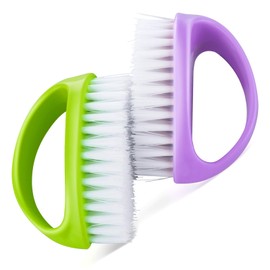 HJZHII 2 Pcs Hand and Nail Brush, Heavy Duty Scrub Clean Brushes with Nylon Bristles for Cleaning Soft Stiff Fingernails Fingers Toes and Nails Men Women(Green, Purple)