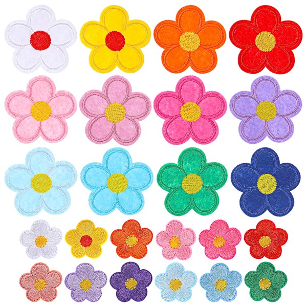 TIESOME 24PCS Flower Iron On Patches Two Sizes, Cute Sunflower Embroidery Patches Floral Embroidery Applique Colorful DIY Repair Patch Decorative for Jeans