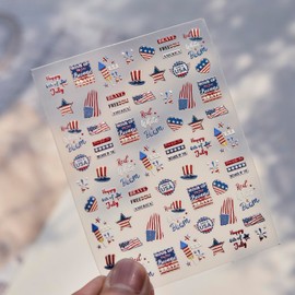 4th July Nail Art Stickers American Flag Nail Art Decals with Design USA Patriotic Nails Stickers 5D Self Adhesive for Women Girls Kid Manicure DIY Decoration Accessories
