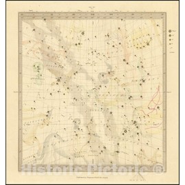 Historic Map : Celestial Map, Libra, Sagitarius, Capricorn, Ophiccus, Scorpius, Aquila, Hercules, Serpens, Dephinus, 1853, Vintage Wall Art : 16in x 16in