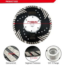 DT-DIATOOL 7 Inch Diamond Turbo Blade Cutting Granite Marble Concrete Brick with Slant Protection Teeth for Angle Grinder