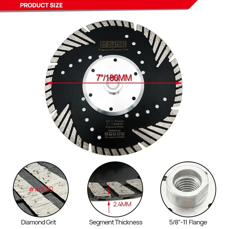 DT-DIATOOL 7 Inch Diamond Turbo Blade Cutting Granite Marble Concrete