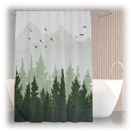Relaxdays Shower Curtain, Fir Forest, Bathroom Curtain, 180 x 200 cm, Anti-Mould, Washable, 12 Rings, Bath Curtain, Multicoloured