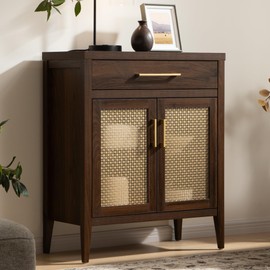 SICOTAS Sideboard Buffet Storage Cabinet, Wooden Accent Cabinet with Metal Mesh Doors and Drawer, Mid Century Modern Console Coffee Bar for Living Room Entryway, Espresso Walnut