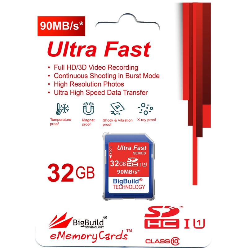 eMemoryCards 32GB Ultra Fast 90MB/s SD SDHC Memory Card For