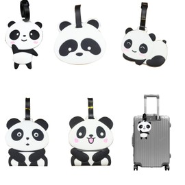 Pack of 5 Suitcase Animals Luggage Tags with Address Label, Funny Children's Luggage Tag, Suitcase Tag for Backpacks, Travel Bags and Handbags Prevent Luggage Loss Suitcase Marking Case (Panda Bear)