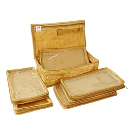 atorakushon Combo de bolsas de maquillaje de satén para joyas, organizador de viaje, caja de almacenamiento para cosméticos para llevarlo a cualquier lugar fácilmente para mujeres, color dorado, Dorado, Estándar, Nuevo