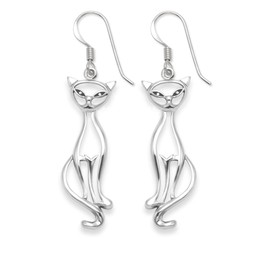 Heather Needham Sterling Silver Cat Earrings - Open design - SIZE: 22mm Gift boxed 6014.