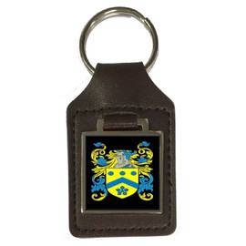 Hannay Familien-Wappen, brauner Leder-Schlüsselanhänger mit Gravur