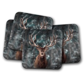 4 Set - Majestic Stag Coaster - Deer Winter Wild Animal Forest Dad #15336