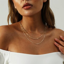 VIROMY Layered Necklaces for Women Dainty Gold Necklace 14K Gold Plated O Chain Choker Necklace Paperclip Chain Box Chain Necklace Simple Gold Necklaces for Women Girls Everyday Gold Jewelry Gift