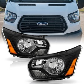 ACANII - For [Halogen Type] 2015-2023 Ford Transit 150 250 350 350HD Factory Black Headlights Headlamps Pair Left+Right