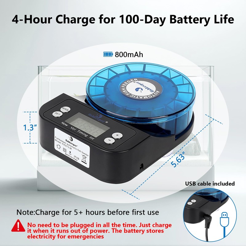 fishkeeper Automatic Fish Feeder for Aquarium - 2025 Upgraded Rechargeable