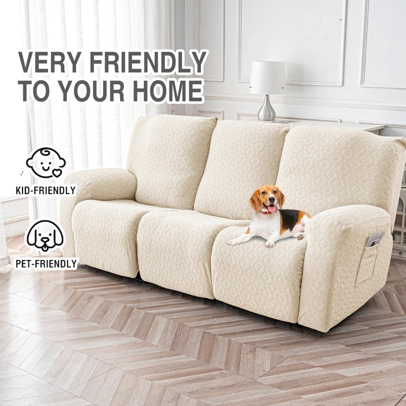 Gennia Waterproof Recliner Sofa Cover,Stretch Reclining Couch Covers with Pockets,Washable