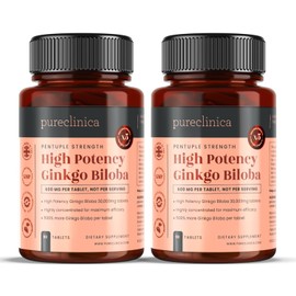 Pureclinica High Potency Ginkgo Biloba 30,000mg x 180 Tablets (2 Bottles of 90) - 6 Months Supply - 5 Times The Strength of Competitor Products