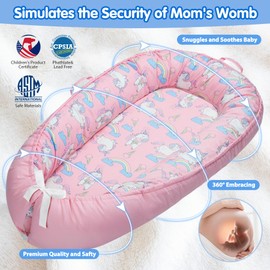 BUTOA Baby Lounger - Baby Lounger for Newborn 0-24 Months, Breathable & Soft Baby Nest, Portable and Lightweight Lounger for Home and Travel, Ideal Newborn Babies Essentials (Pink-Unicorn)
