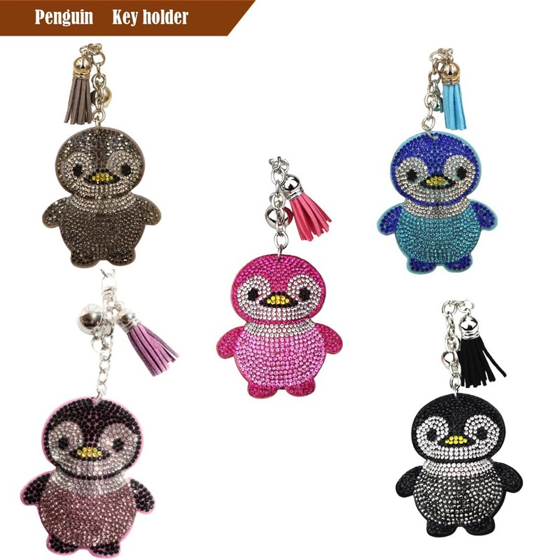 Rigral Key Holder, Penguin, Bag Charm, Key Ring, Glitter, blue