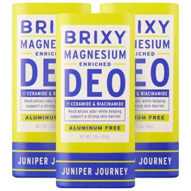 BRIXY Magnesium Deodorant, Effective Odor Control With Ceramide & Niacinamide For Skin Health, Aluminum Free, Baking Soda Free, Sensitive Skin Deodorant, Vegan, Plastic Free (3 pack, Juniper Journey)