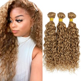 Color #27 Bundle Honey Blonde Water Wave Human Hair Bundles Honey Golden Blonde Bundle #27 Wet and Wavy Bundles Human Hair 14 16 18 Inch