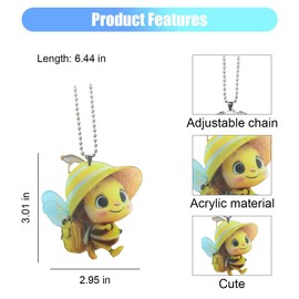 Cute Little Bee Car Hanging Ornament, 2D Flat Acrylic Car Rearview Mirror Charm, Christmas Tree Decoration Present, Auto Interior Pendant Accessories for Window, Wall (Bee)