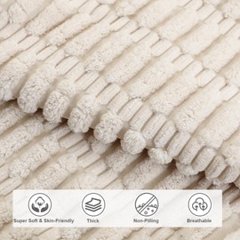 sykting Soft Corduroy Cream Summer Fall Throw Pillow Covers 18x18 inch Set of 4 Textured Plush Striped Cushion Covers for Couch, Bed, Sofa, Living Room