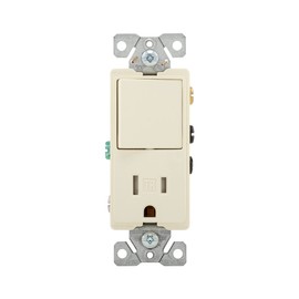 Eaton TR7730A 15-Amp 3-Wire TR Receptacle 120-Volt Decorator Combination Single-Pole Switch with 2-Pole, Almond