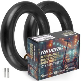 (2 Pack) Heavy-Duty 10X2.125 Replacement Scooter Inner Tubes 10" x 2.125 45 Degree Bent Valve for Electronic Scooters, Includes Extender Valves