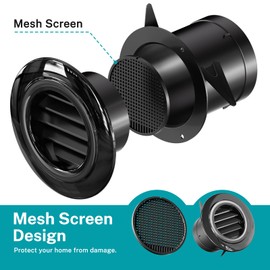 HG Power 3 Inch Vent Cover, ABS Plastic Soffit Vent with Screen Mesh, Black Exterior Vent Covers for Exhaust Fan, Bathroom, Kitchen, Garage Durable Exterior/Indoor Use
